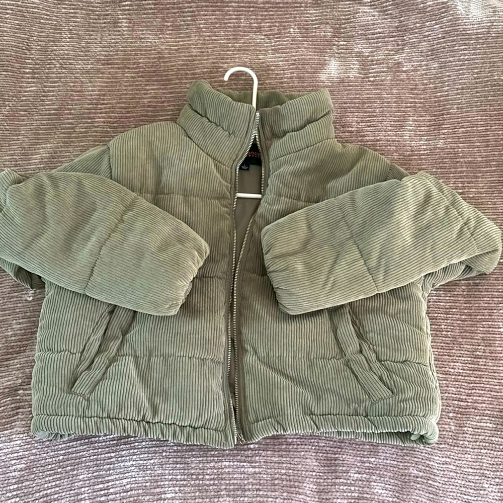 Large green corduroy zip up jacket
